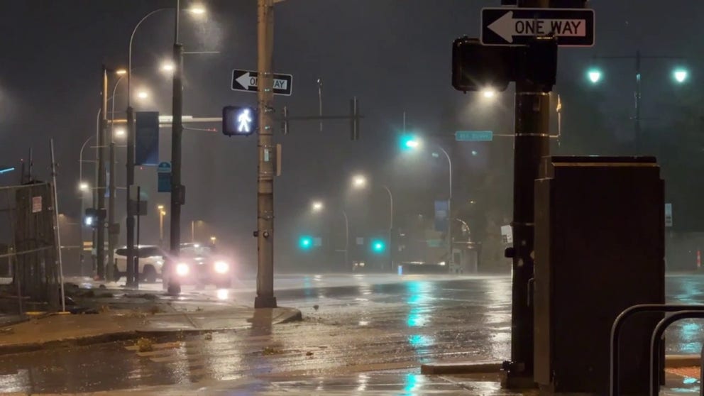 A video recorded in Kansas City, Missouri, shows severe weather pushing into the region with vivid lightning on Wednesday, Oct. 30, 2024.