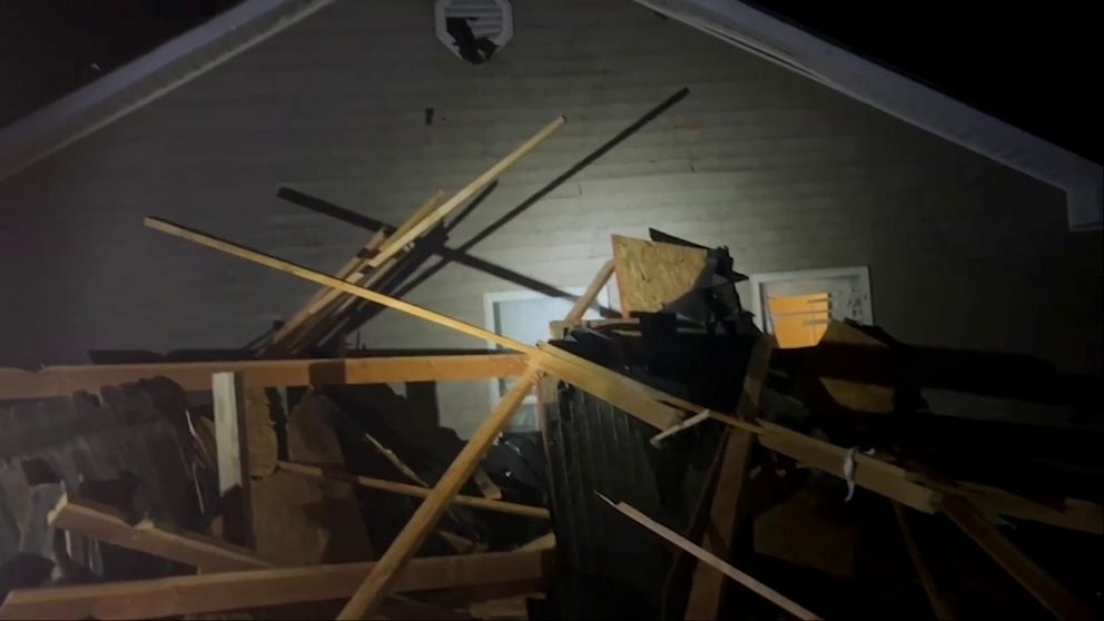 Video shared by KFTA in Arkansas shows homes that were heavily damaged when severe weather tore through the community of Prairie Grove early Thursday morning.