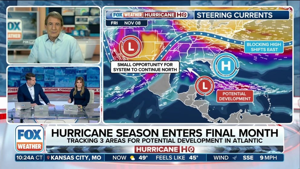 FOX Weather Hurricane Specialist Bryan Norcross joins FOX Weather Meteorologists Stephen Morgan and Jane Minar as they track three areas for potential tropical development in the Atlantic. Computer forecasts show a depression or possibly a tropical storm will move into the Gulf of Mexico next week. 