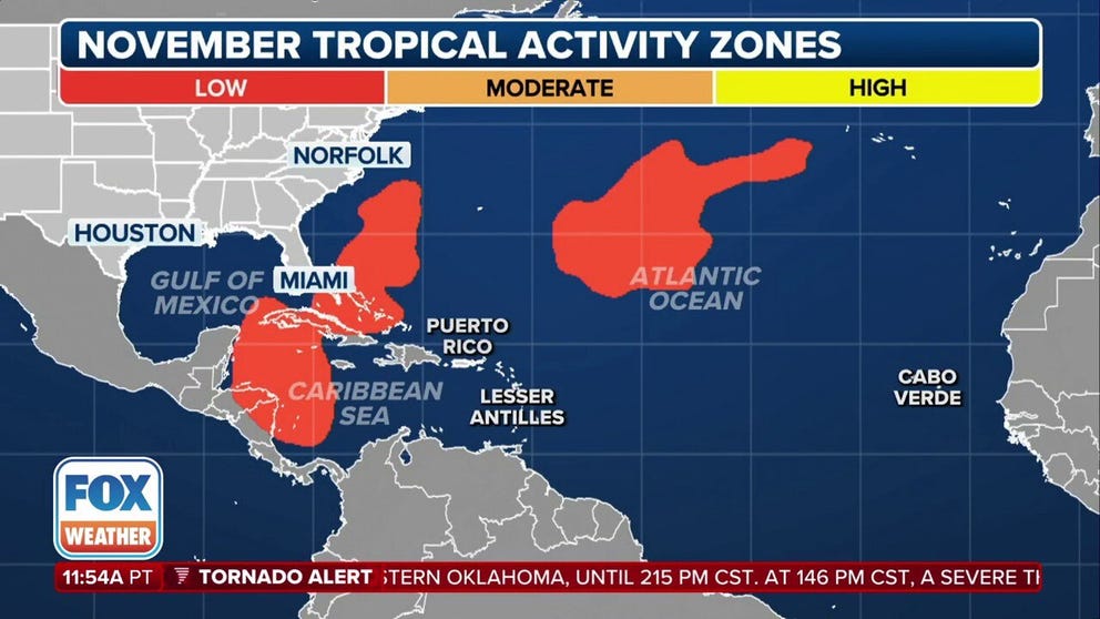 The National Hurricane Center is watching two areas for potential development in the Caribbean, along with a weather disturbance likely to develop into a tropical depression or tropical storm this week.