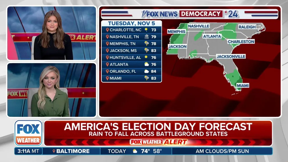 Rain could fall in multiple states as Americans head to the polls across the nation today.