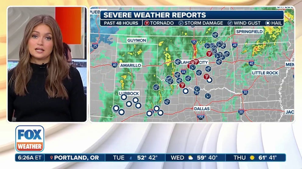 A multiday severe weather threat continued across the central U.S. on Monday, pounding the region with thunderstorms that produced damaging wind gusts, large hail and reports of tornadoes.