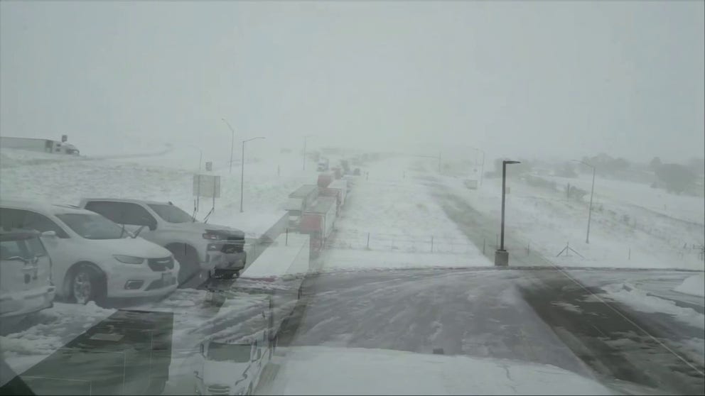 Video from FOX Weather Exclusive Storm Tracker Brandon Copic shows parts of I-70 southeast of Denver shut down due to snow on Wednesday (11-6).