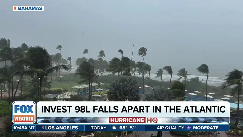 Chances of development for Invest 98L in the Atlantic are dropping away on Sunday, according to the National Hurricane Center. The area to watch could bring rain to South Florida but is unlikely to develop. 