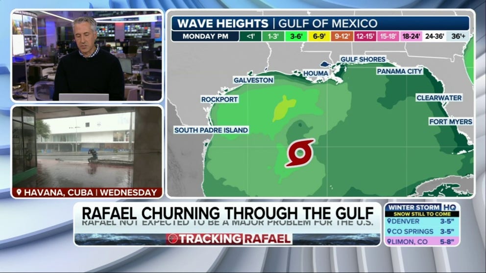 FOX Weather Meteorologist Bob Van Dillen discussed the increased rip-current risk caused by former Tropical Storm Rafael (November 8, 2024).