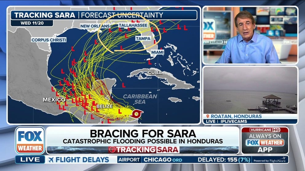 FOX Weather Hurricane Specialist Bryan Norcross says new forecast data now indicates a much less concerning forecast for Florida from Tropical Storm Sara, though the storm still has life-threatening impacts for Central America.