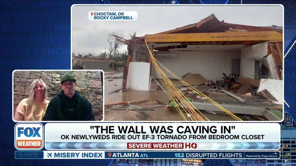 Emily Swenson and Rocky Campbell tell FOX Weather their harrowing tale of survival of how they had to ride out an EF-3 tornado in their bedroom closet.