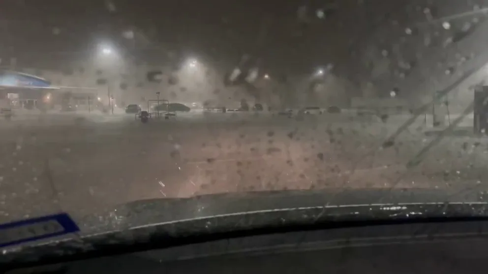 A video shared from Weatherford, Oklahoma, shows torrential rain and strong winds blasting the region as severe weather moved through on Monday morning.