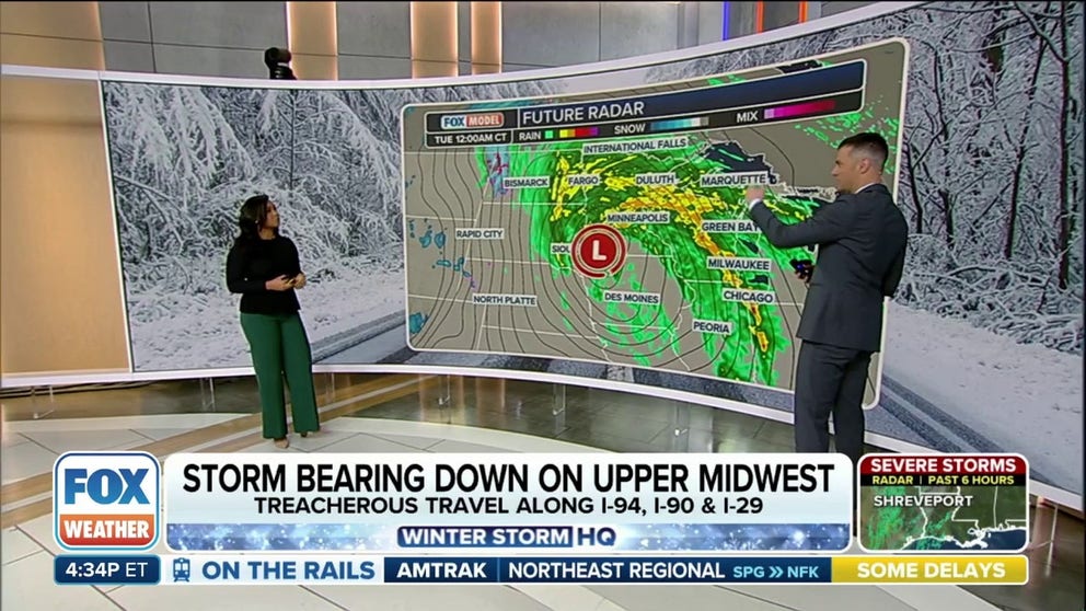 A powerful storm system is expected to bring heavy snow and rain to the northern Plains and Upper Midwest this week, which could result in travel trouble across the region. 