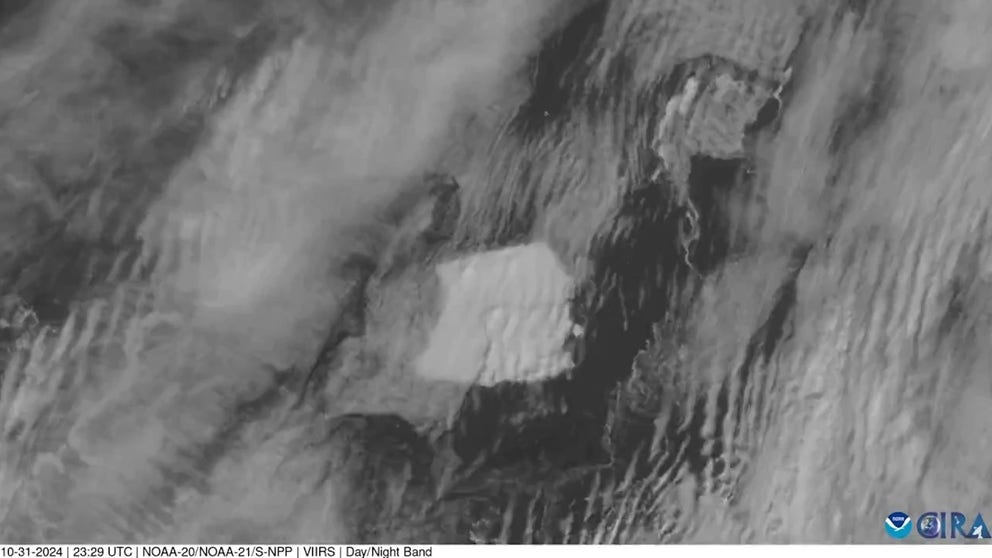 Satellite imagery shows the Rhode Island-sized iceberg known as A23a spinning in place near Antarctica throughout the month of October. (Courtesy: CSU/CIRA & NOAA)