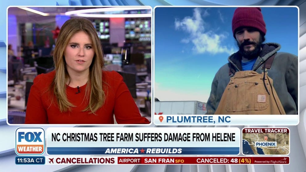 Graham Avery, Avery Farms Manager, spoke about how Helene destroyed more than 60,000 Christmas trees on the farm. Nov. 22, 2024.