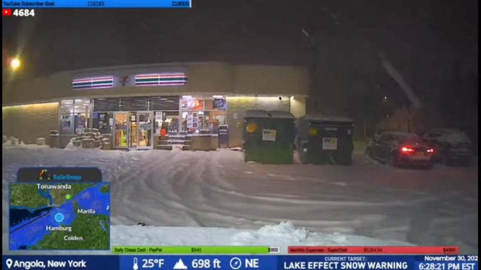 FOX Weather Exclusive Storm Tracker Brandon Copic was streaming live video from Blasdell, New York, on Saturday evening when thundersnow was reported and lightning illuminated the sky.