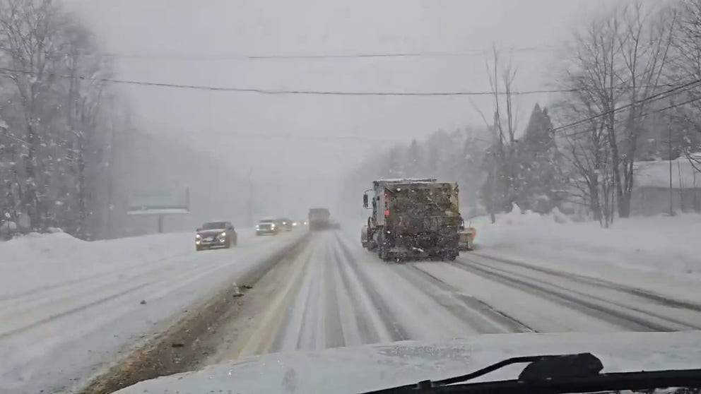 A video shared by FOX Weather Exclusive Storm Tracker Brandon Copic shows crews hard at work trying to clear snow from US 20 in Fairview, Pennsylvania, on Sunday morning.