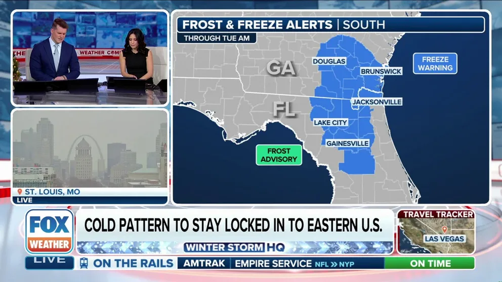 A frigid blast of arctic air is sending temperatures tumbling across the U.S., with even parts of the Southeast plunging below freezing during the upcoming workweek.