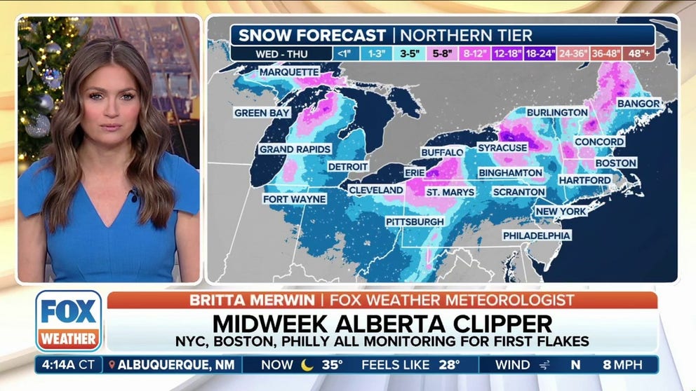 A winter weather event known as an Alberta Clipper will descend from Canada later this week and roll across the northern tier, potentially bringing snow to more than a dozen states from the Dakotas to New England. 