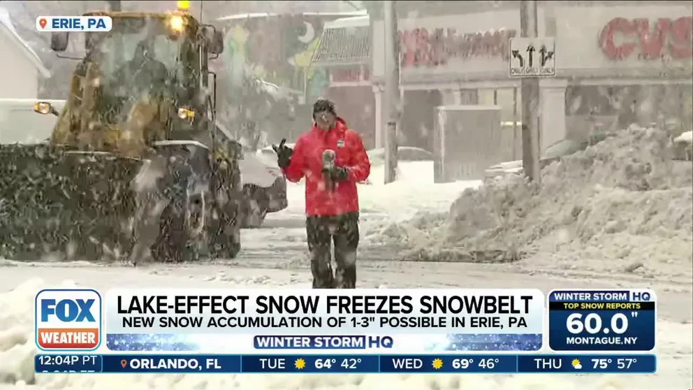 FOX Weather Correspondent Robert Ray shows the snowy scene from Erie as crews race to clear feet of snow just as another snowstorm looms in the middle of the week. 