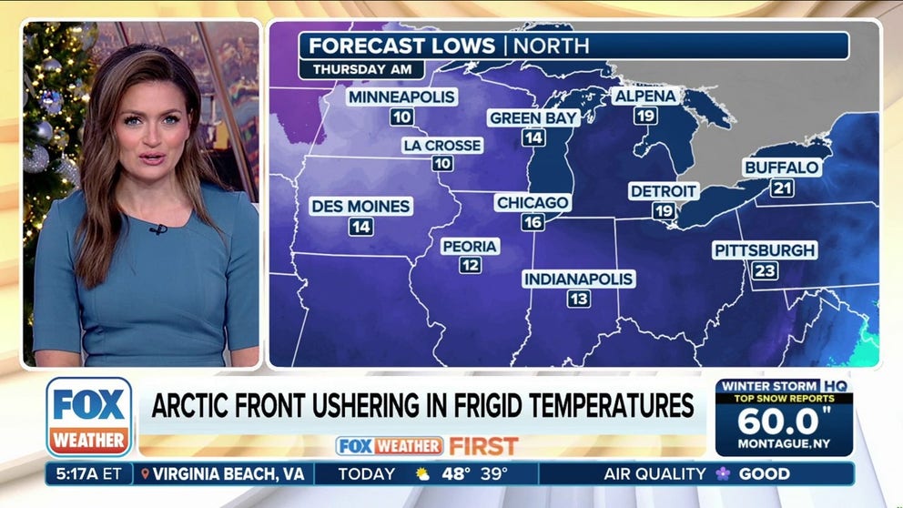 A frigid grip will continue across the eastern half of the country through Saturday, with another surge of arctic air expected. For some, these will be the coldest temperatures of the season.