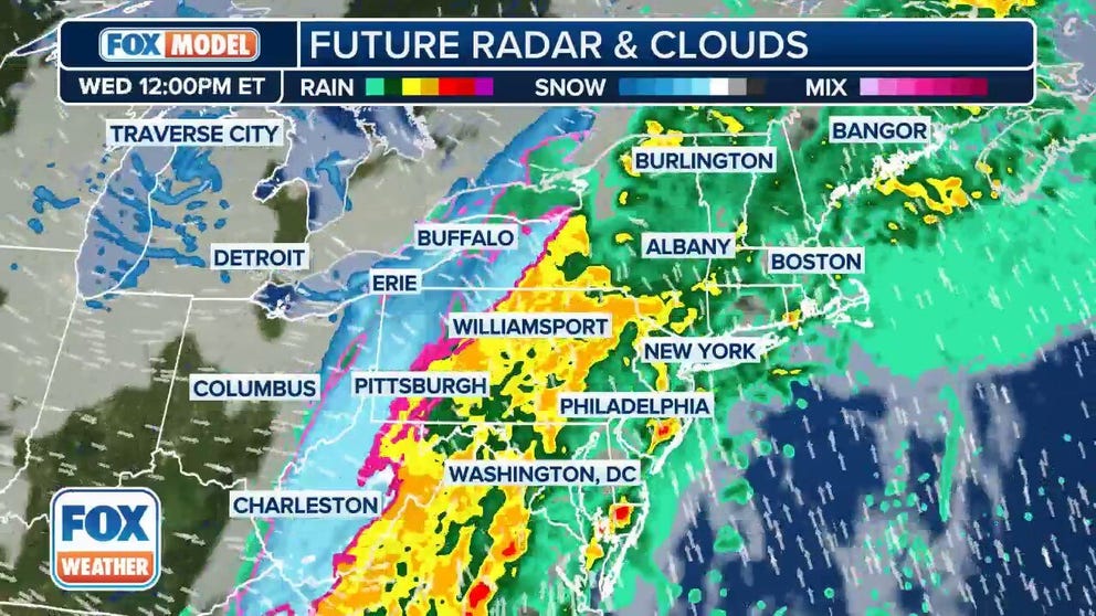 The exclusive FOX Model Futuretrack shows rounds of heavy rain moving into the Northeast this week leading to concerns of flooding.