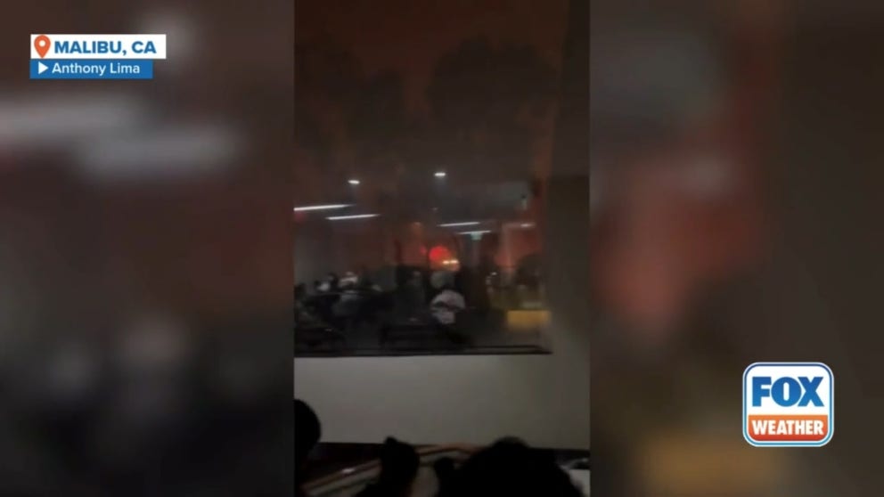 A video shared from California shows students sheltering inside a library at Pepperdine University as the Franklin Fire can be seen raging outside a window.