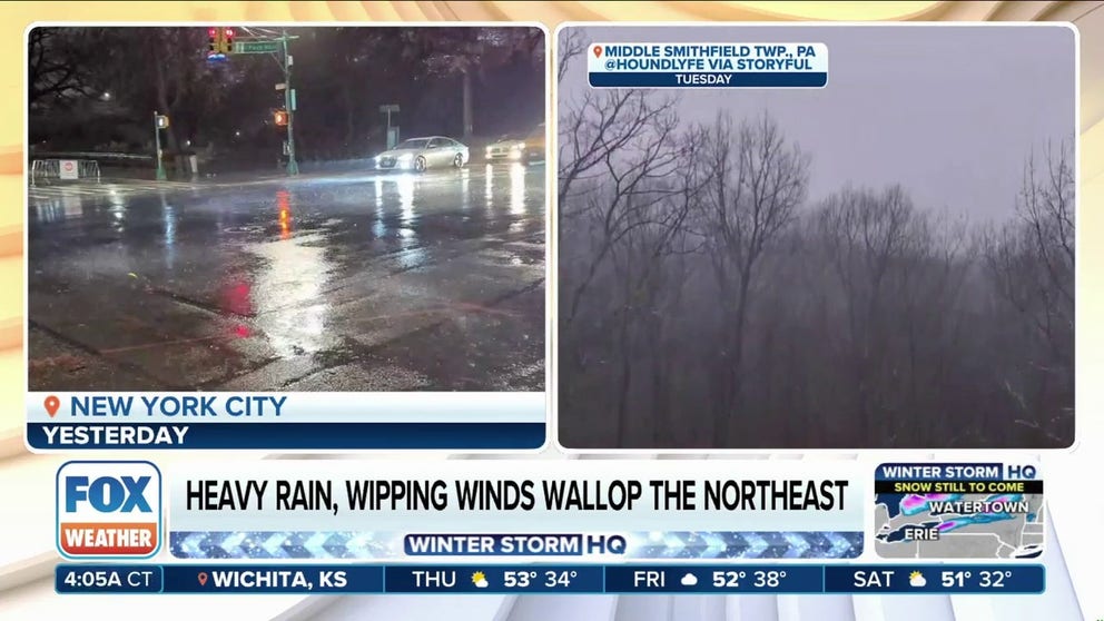 Millions along the East Coast saw the impacts of a rapidly strengthening storm system on Wednesday, with winds gusts reported in excess of 70 mph and heavy rainfall, which caused extensive travel delays along the I-95 corridor and power outages.