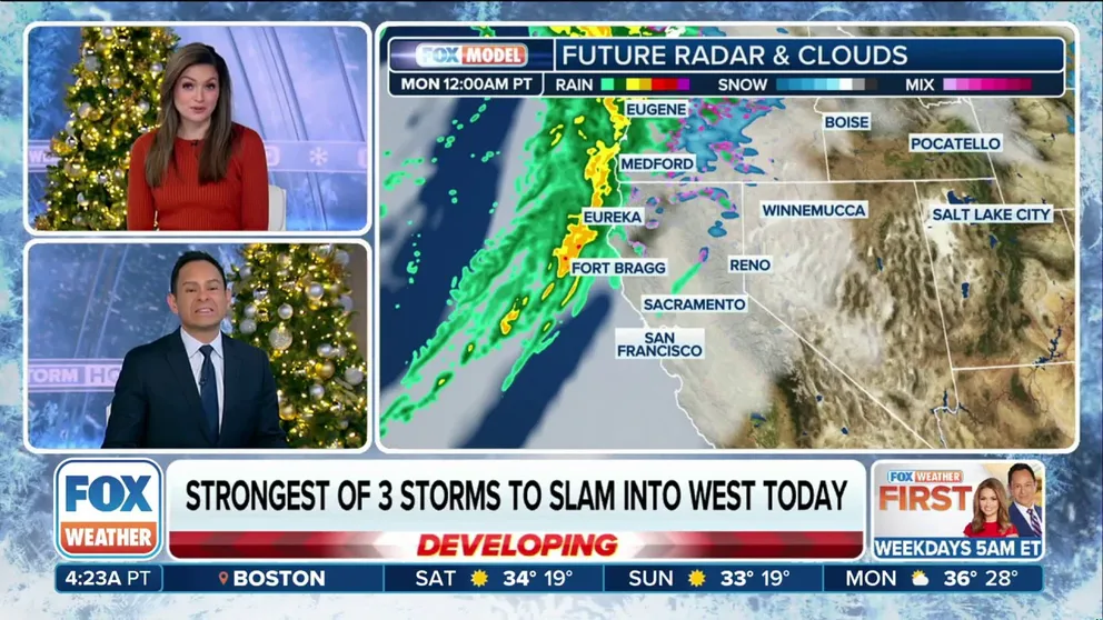 A series of three atmospheric rivers will bring rounds of rain and mountain snow across the West Coast, most notably in northern California, through Monday.