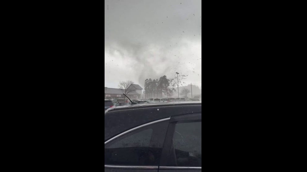 A dramatic video recorded in Scotts Valley, California, shows a tornado ripping through a parking lot on Saturday, Dec. 14, 2024.