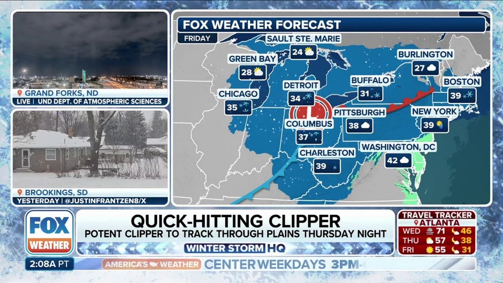 The FOX Forecast Center is closely monitoring a potent system dropping out of Canada and set to impact the northern half of the country this week. A large swath of plowable snow is expected from Montana to the Northeast.