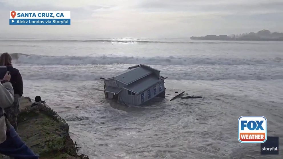 Dangerous surf washed away a 150-foot chunk of the Santa Cruz wharf. The extreme waves and coastal flooding are forecast to continue for all of the Pacific Coast through Tuesday.