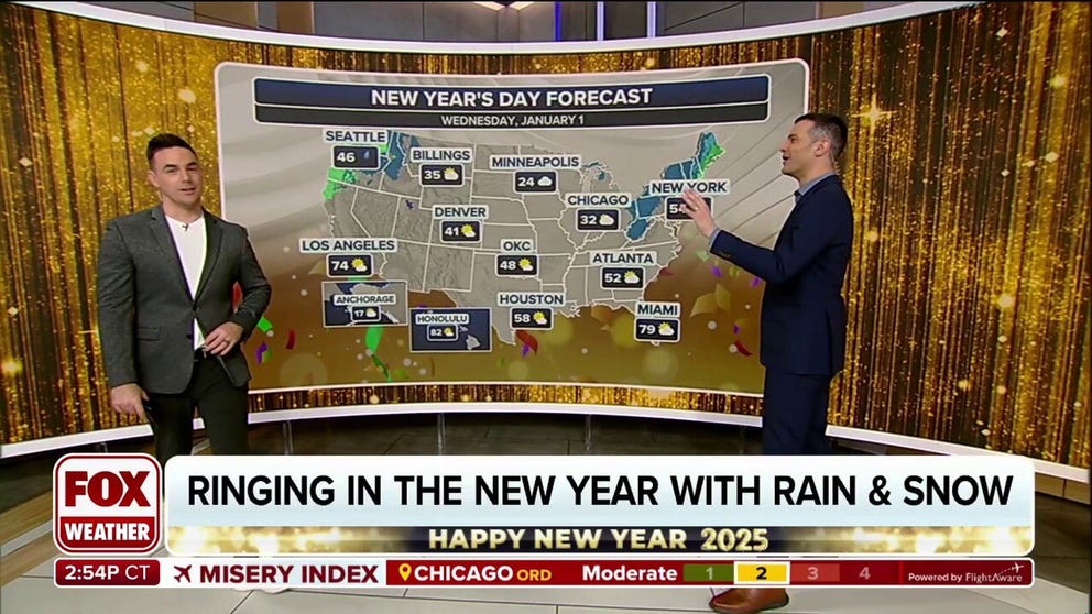 Many Americans will ring in the New Year with umbrellas and ponchos as a rain event is expected to drench much of the East and Northwest Coasts. Dec. 26, 2024.