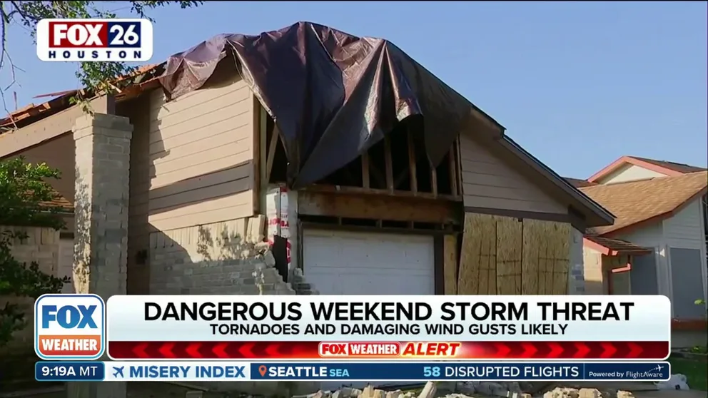 FOX 26 Houston's Shelby Rose reports from the southwest side of Houston where it appears a small tornado damaged a home.