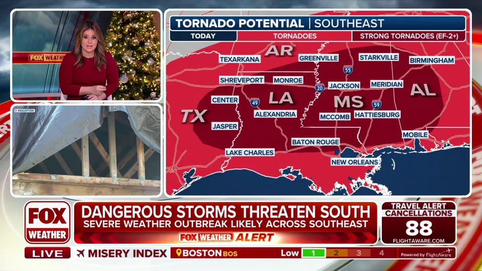 Millions of people across the southern U.S. face the risk of life-threatening weather this weekend, with an outbreak of tornadoes forecast Saturday.