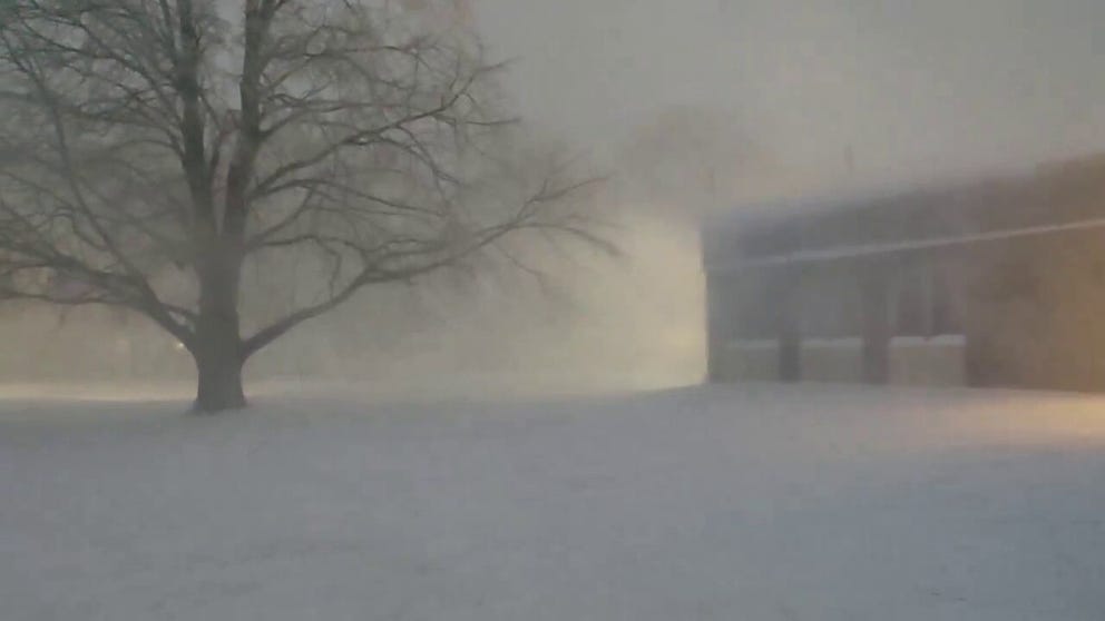 A blizzard Warning is in effect for Topeka and surrounding areas in eastern Kansas and northwestern Missouri unfil Monday morning. Video from the National Weather Service in Topeka shows blustery wind whipping snow outside the office. 