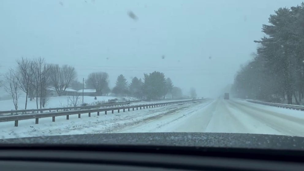 A winter storm warning issued in Staunton, Virginia as snow conditions continue on highway 81.