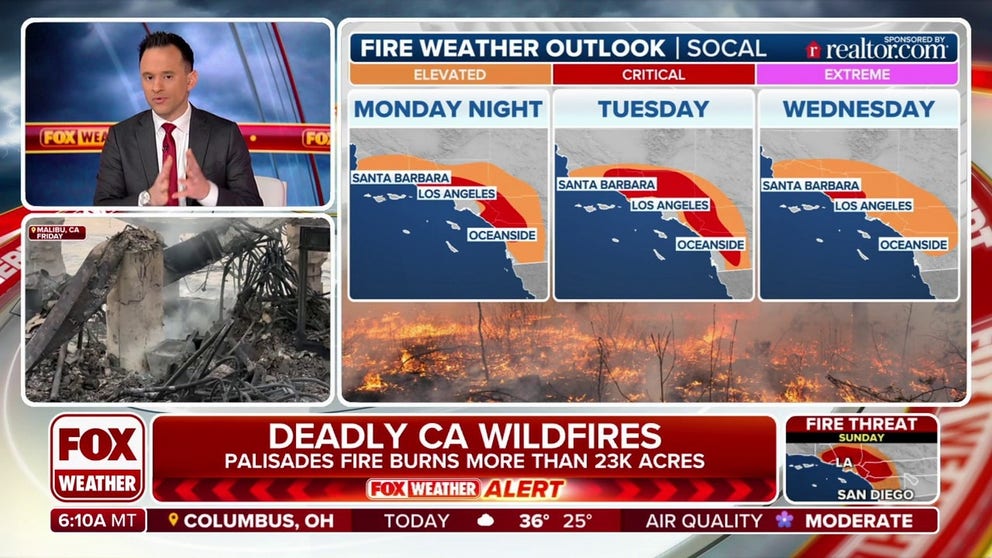 Fire Weather Watches and Warnings have returned to Southern California as low relative humidity and strong Santa Ana winds will support rapid spread and erratic behavior of new or existing wildfires in the region. 