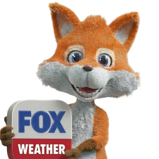Sonny the FOX Weather mascot holding the FOX Weather logo