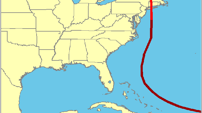 1938 New England hurricane forecast track
