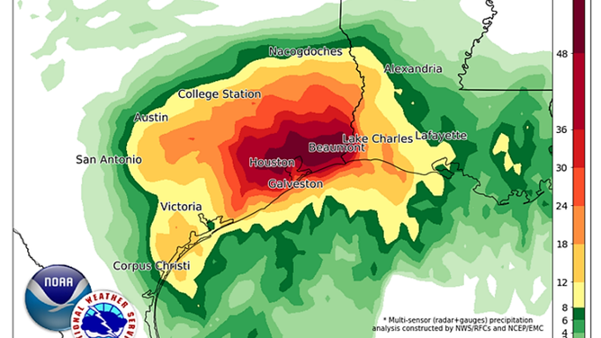 5-day rainfall amounts in Texas from Hurricane Harvey