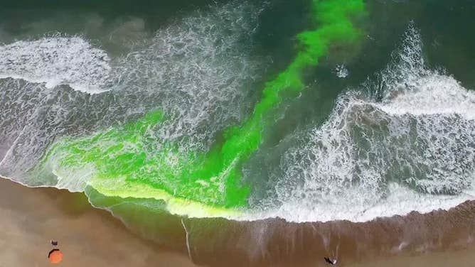 A harmless green dye shows a rip current.