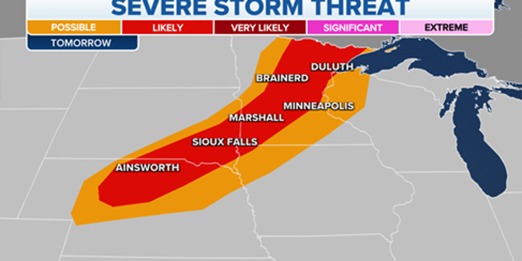 Severe thunderstorms threaten upper Midwest, Central Plains on Thursday ...