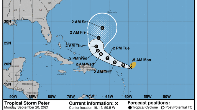 Tropical Storm Peter forecast 9/20/21