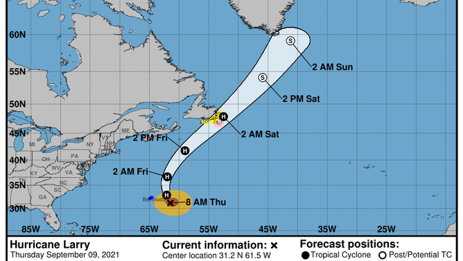 Hurricane Larry path 9/9/2021