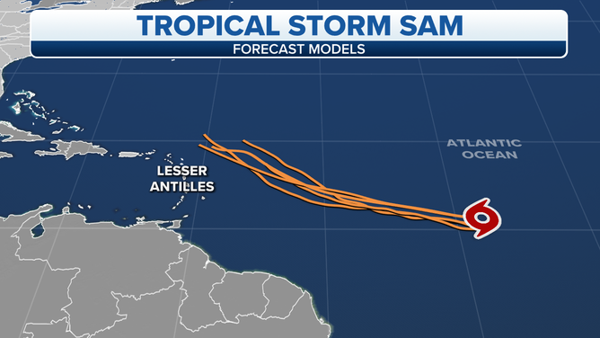 Tropical Storm Sam spaghetti plots 9/23/21