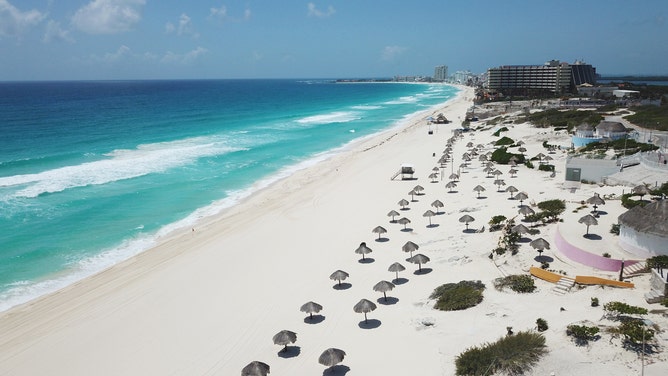 An aerial view of the beach at Punta Cancun.
