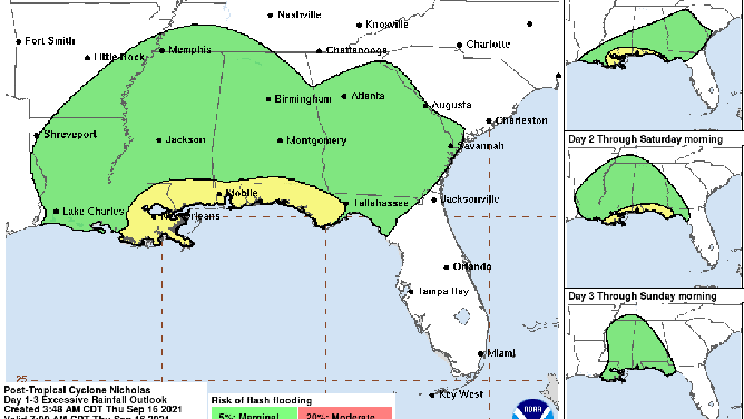 Nicholas excessive rainfall risk 9/16/2021