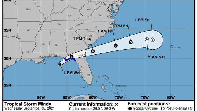 Tropical Storm Mindy path 9/8/2021
