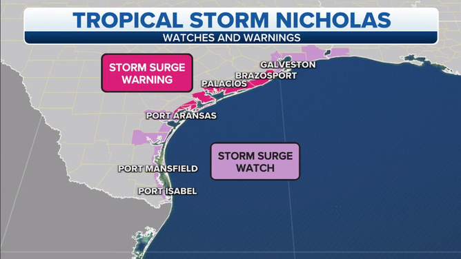 TS Nicholas storm surge alerts 9/13/2021