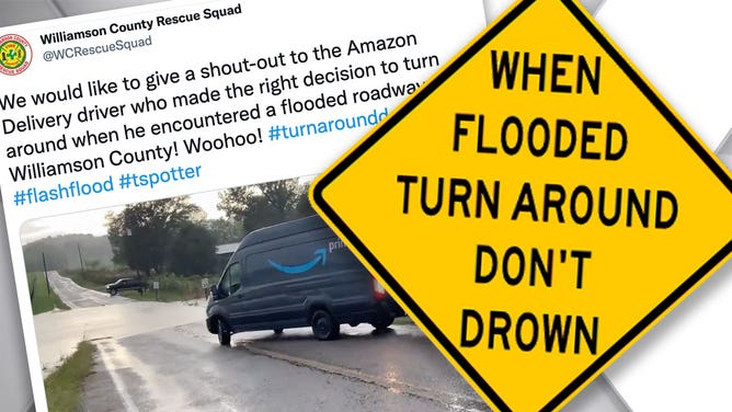 Amazon driver follows turn around don't drown 9/20/21