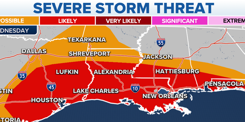 Threat for severe weather along Gulf Coast Wednesday | Fox Weather