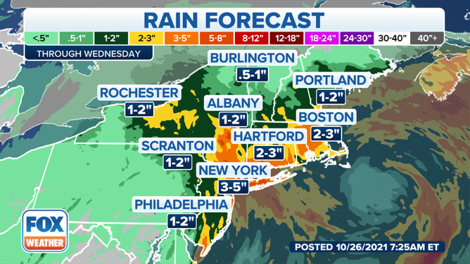 Rainfall forecast through Wednesday, Oct. 26, 2021.