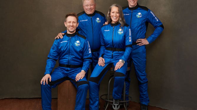 Blue Origin NS-18 crew. From bottom left: Glen de Vries, Audrey Powers, William Shatner (top left) and Chris Boshuizen.